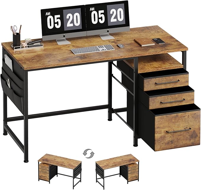 Maihail Computer Desk with Drawers, 47 inch Desk with 2 Drawers and Shelves by Maihail