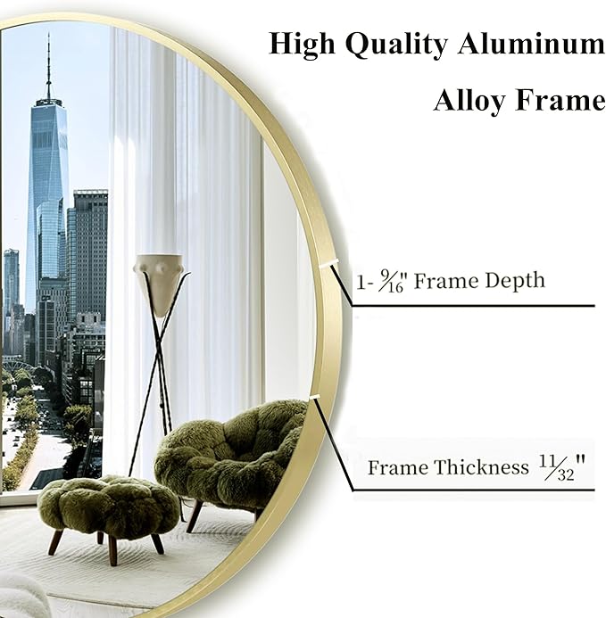 Gold Round Mirror 30 inch, Matte Gold Bathroom Mirror - Image 3