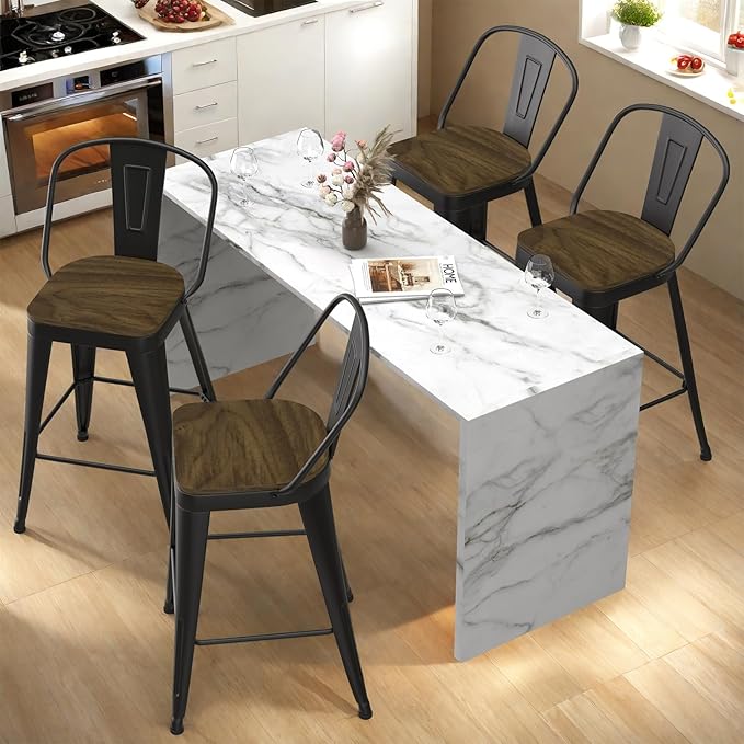 Metal Bar Stools Set of 4, High Back Bar Stools - Image 2