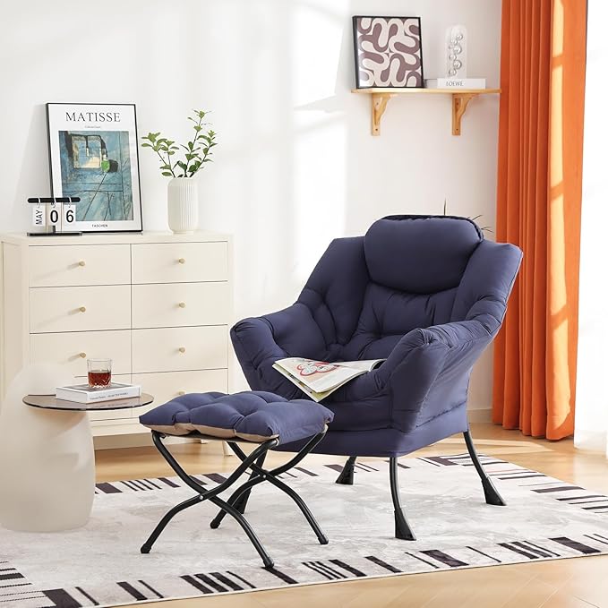 Cozy Lazy Chair and Ottoman, Large Contemporary Accent Lounge Chair Set - Image 6