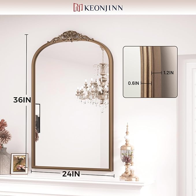 Keonjinn Vintage Mirror Gold 24" x 36", Arched Decorative Mirrors - Image 4