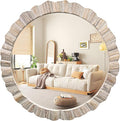 35" Wood Round Mirror, Rustic Wall Mirror by GIFTTROVE
