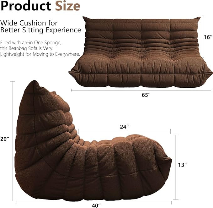 Bean Bag Chairs for Adults, BeanBag Reading Chair Memory Foam Couch 3-Seater - Image 2