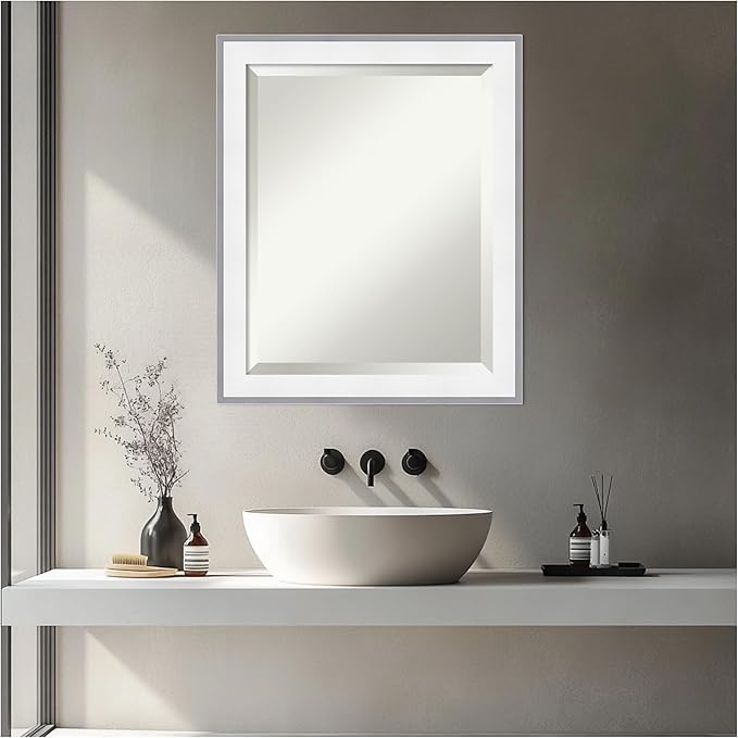 Amanti Art Bathroom Mirror for Over Sink, 23x19 Maya White Silver Rectangle - Image 4