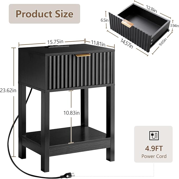 Night Stand Set 2, Fluted Nightstand - Image 2