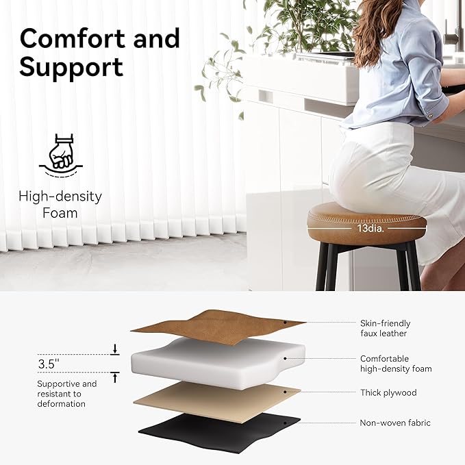 Counter Height Bar Stools, Upholstered Faux Leather Kitchen Counter Stools - Image 3