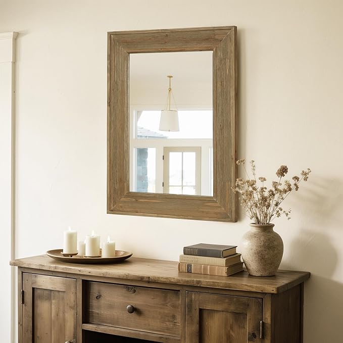 WallBeyond Rustic Wood Framed Mirror, Vintage Solid Wood Rectangular - Image 4