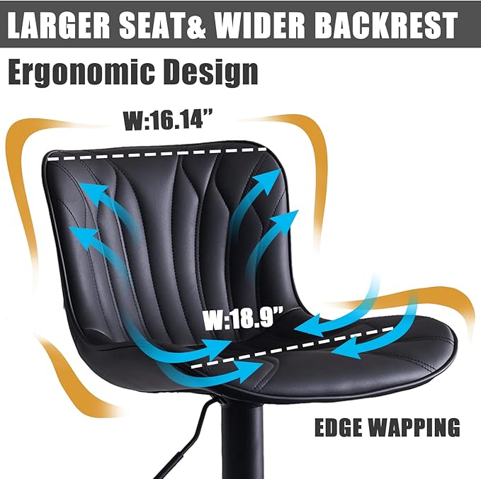YOUNIKE Black Bar Stools Set of 2 Upholstered Modern Swivel Counter Height Bar - Image 3