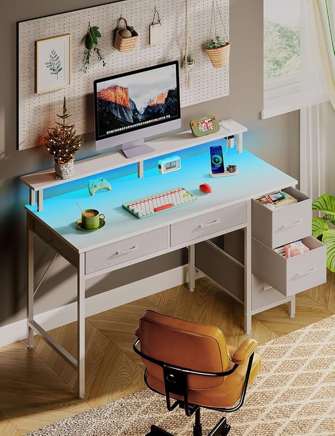 Seventable Computer Desk with Power Outlets & LED Light, 55 inch Home Office - Image 4