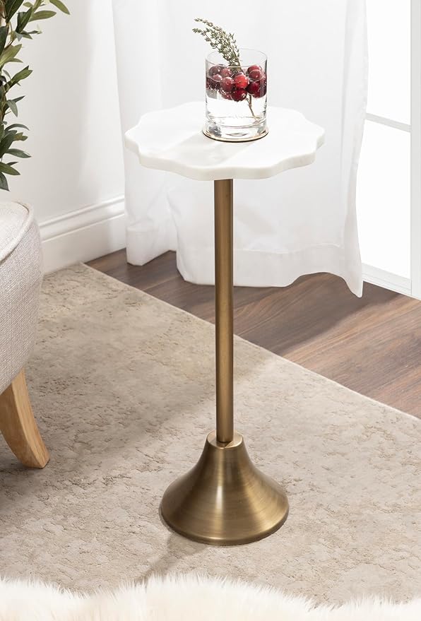 Kate and Laurel Sanzo Modern Pedestal Drink Table, Antique Brass and White - Image 4