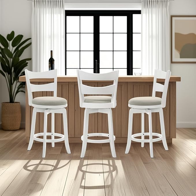 Armen Living Blair 30 in. Matte White Bar Height Rubberwood Swivel Barstool - Image 9