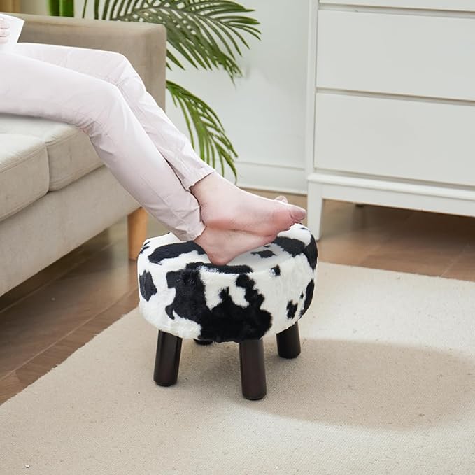 Small Footstool with Handle, Faux Fur Ottoman Foot Rest with Padded Seat - Image 8