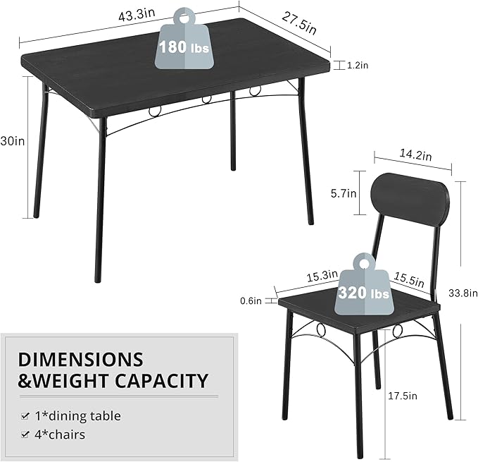 VECELO Dining Table Set for 4, 5 Piece Dinette - Image 6