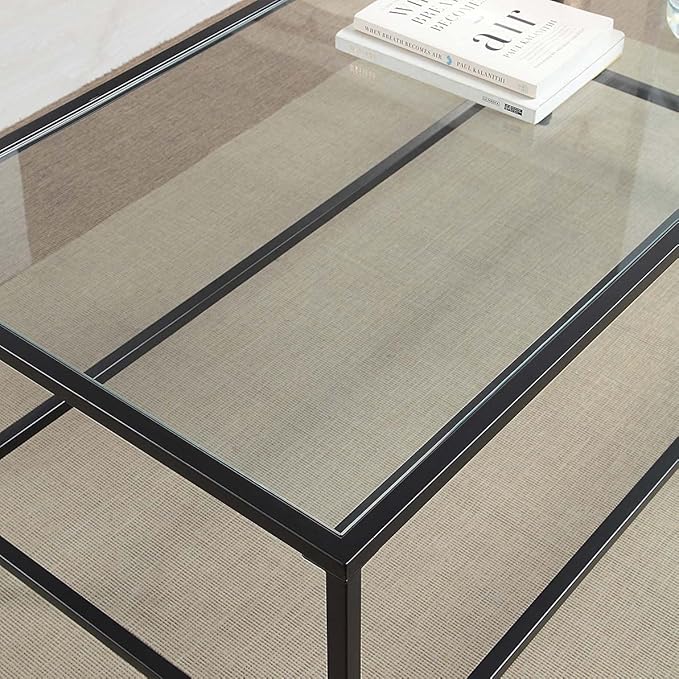 CAWS 22" W Black End Table, Tempered Glass Rectangle Side Table, Night Stand - Image 5
