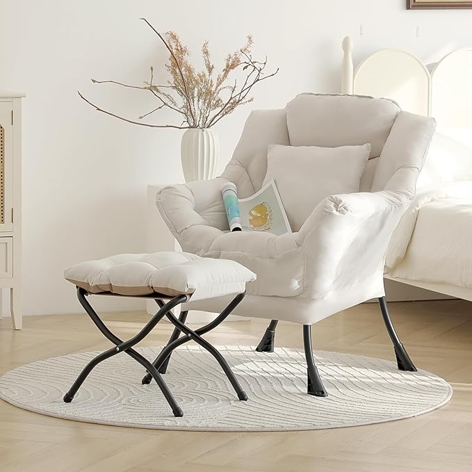 Lazy Chair with Ottoman, Modern Large Accent Lounge Chair with a Pillow - Image 5