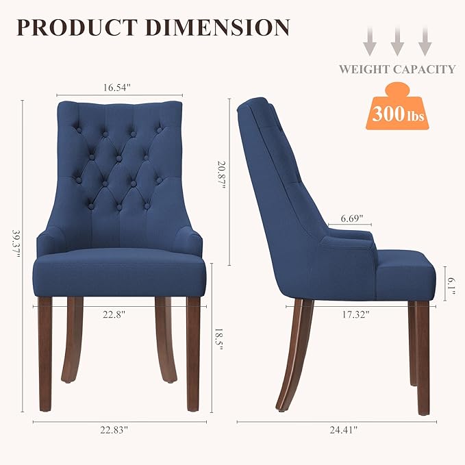 COLAMY Wingback Upholstered Dining Chairs Set of 2, Fabric Dining Room Chairs - Image 2