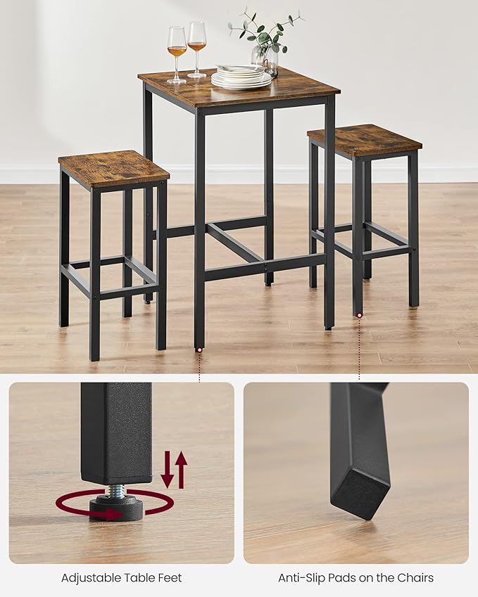 VASAGLE Bar Table and Chairs Set, Square Table - Image 7