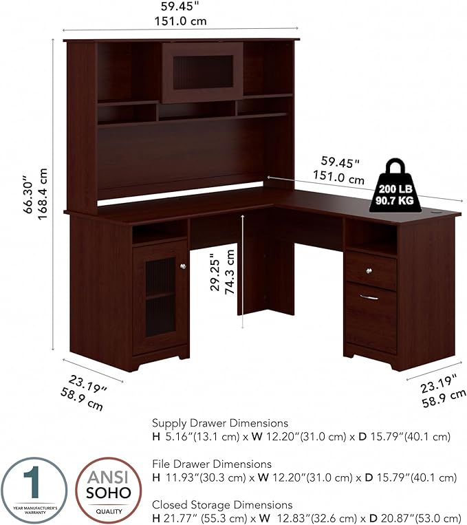 Bush Furniture Cabot L Shaped Computer Hutch, Corner Desk - Image 3