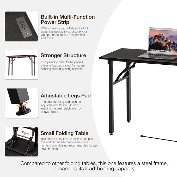 TEMI Small Computer Desk Folding Table - Image 9