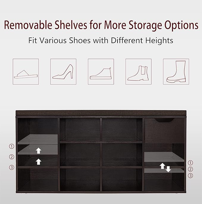 DINZI LVJ Shoe Bench, Entryway Storage Bench - Image 4