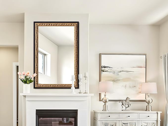 Vintage Gold Mirror 36”x24”, Antique Handmade Aging, - Image 9