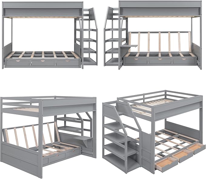 Full Size Wood Bunk Bed with Storage Staircase, Bedside Table, and 3 Drawers - Image 7
