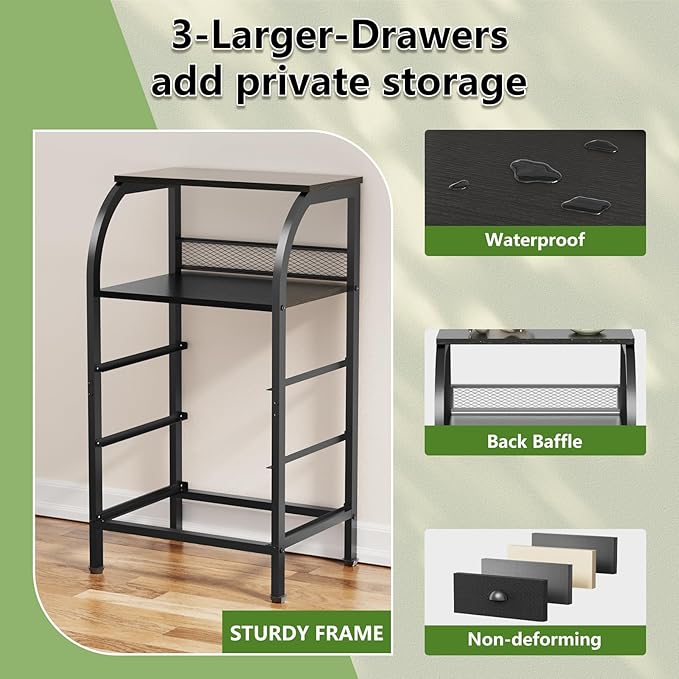 Night Stand Nightstand with Drawer Black Nightstands Storage Night Stands 3 - Image 6