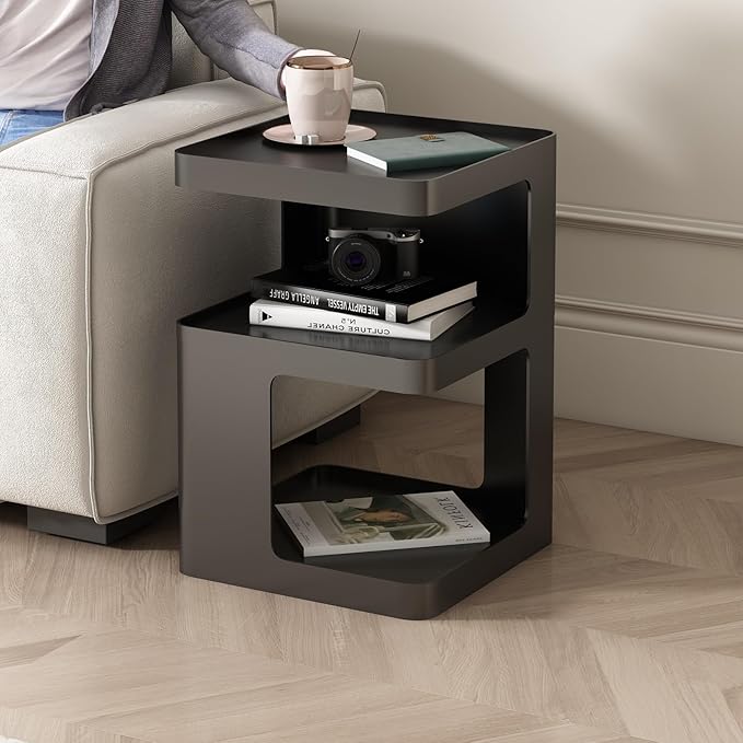 Black Modern Side Table, 3-Tier Metal NightStand - Image 3