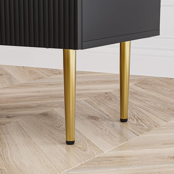 Black Nightstand for Bedroom, Fluted Night Stand Set of 2, Mid Century Modern - Image 6