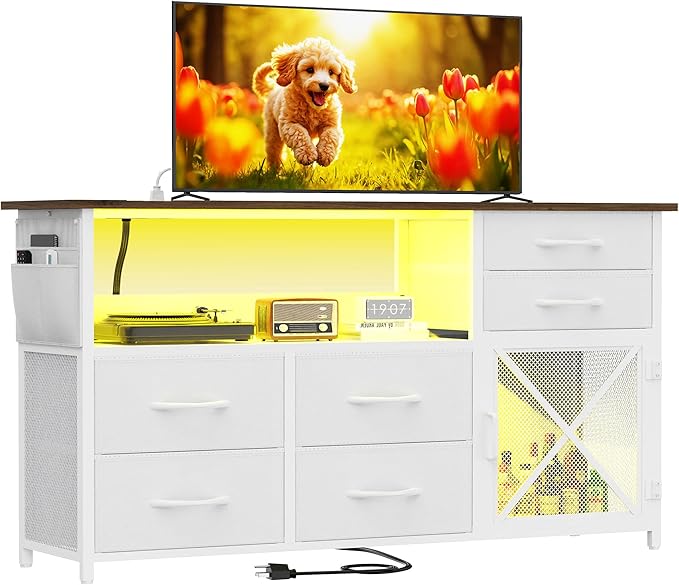 Dresser for Bedroom with LED Lights, TV Stand with Charging Station for 50 inch by SZLHANJZ