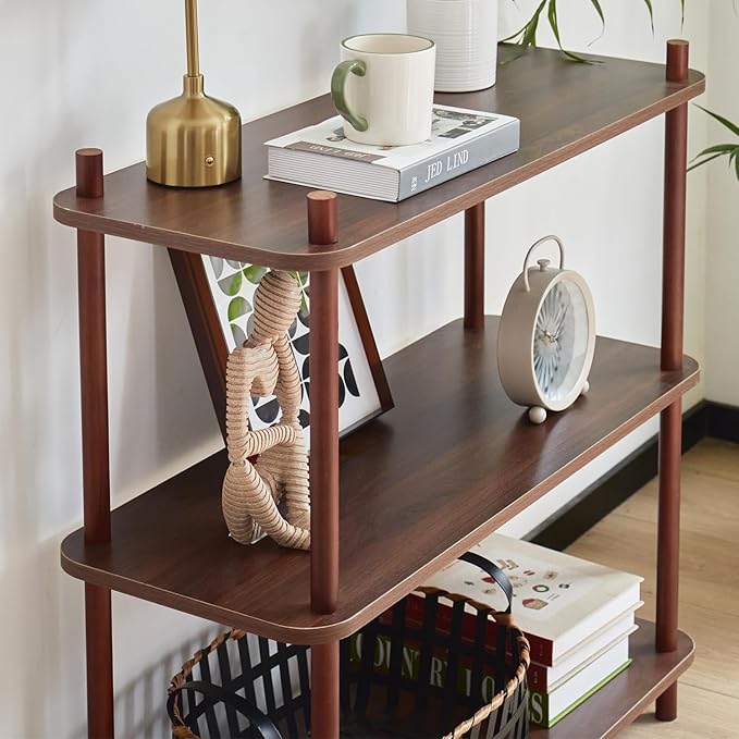 3 Tier Vintage Bookcase with Wood Frame Easy Assemble Construct - Image 7