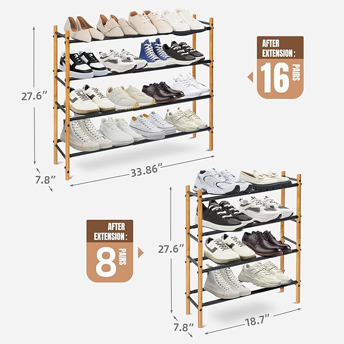 STORAGE MANIAC Expandable Shoe Rack, 12 Pairs Stackable Small Shoe Rack - Image 3
