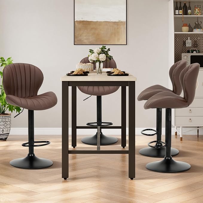 COLAMY Bar Stools Set of 2, Modern Swivel Bar Chairs, Adjustable Faux Leather - Image 3