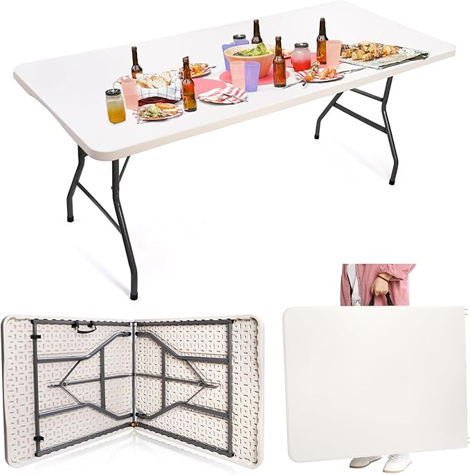 Goaste 6 Foot Folding Table, Portable Plastic Dining Table, Fold-in-Half Heavy by Goaste