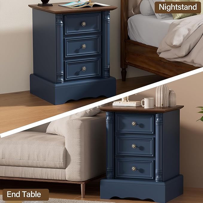 Nightstand with 3 Drawers, Rustic Night Stand 18' Wide Side Table with Storage - Image 4