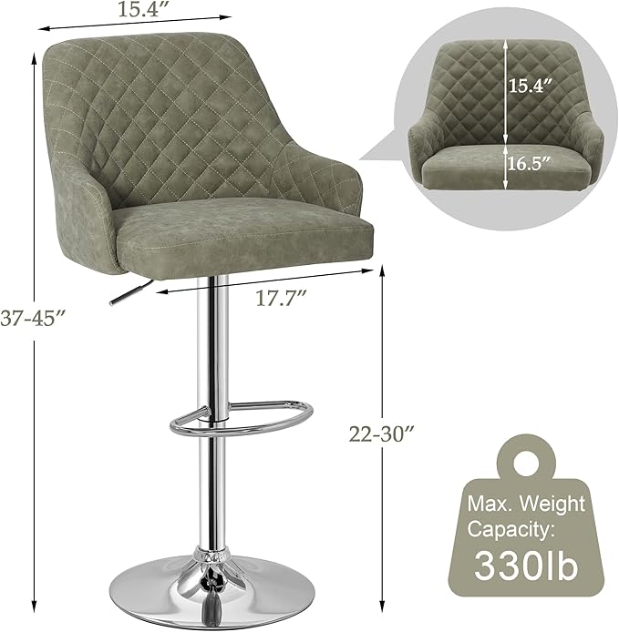 VECELO Adjustable Bar Stools Set of 2, Bar Height Stools - Image 3