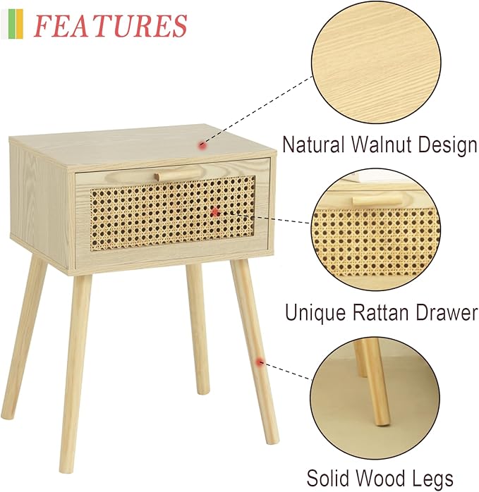 AWASEN Rattan Nightstand, Bedside Table - Image 3