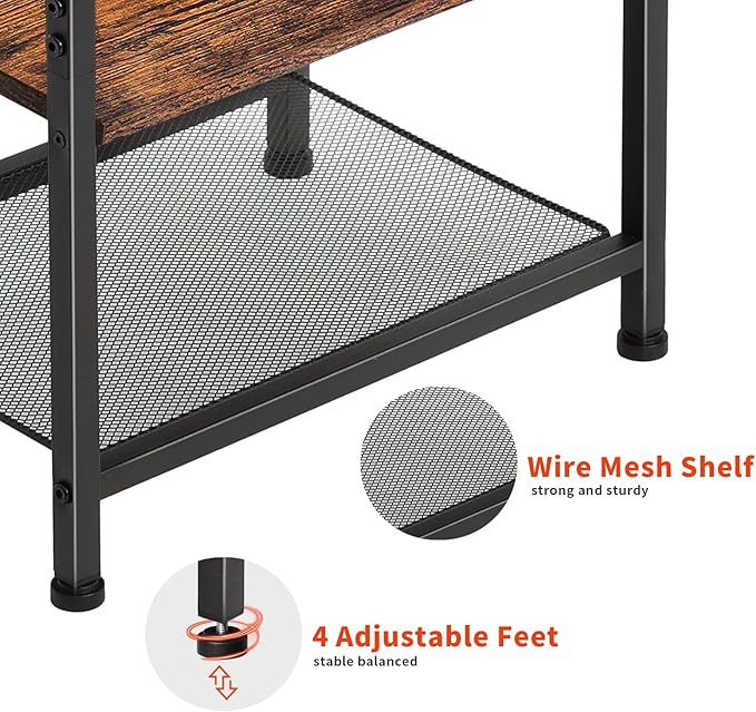 Nightstands Set of 2 with Charging Station and Drawer, End Table Side Table - Image 10