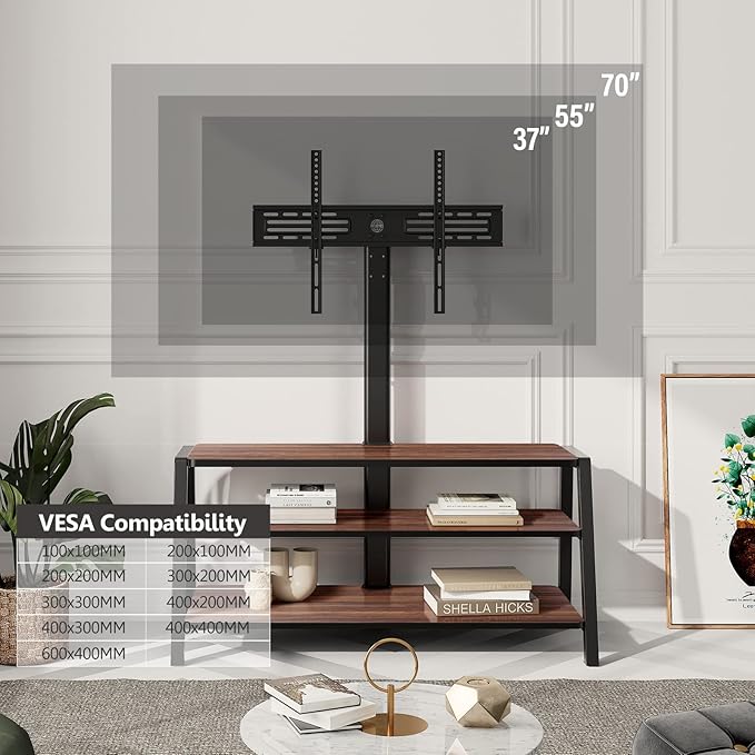 FITUEYES 3-Tier Floor TV Stand for 37-70 Inch TVs Entertainment Center Stand - Image 6