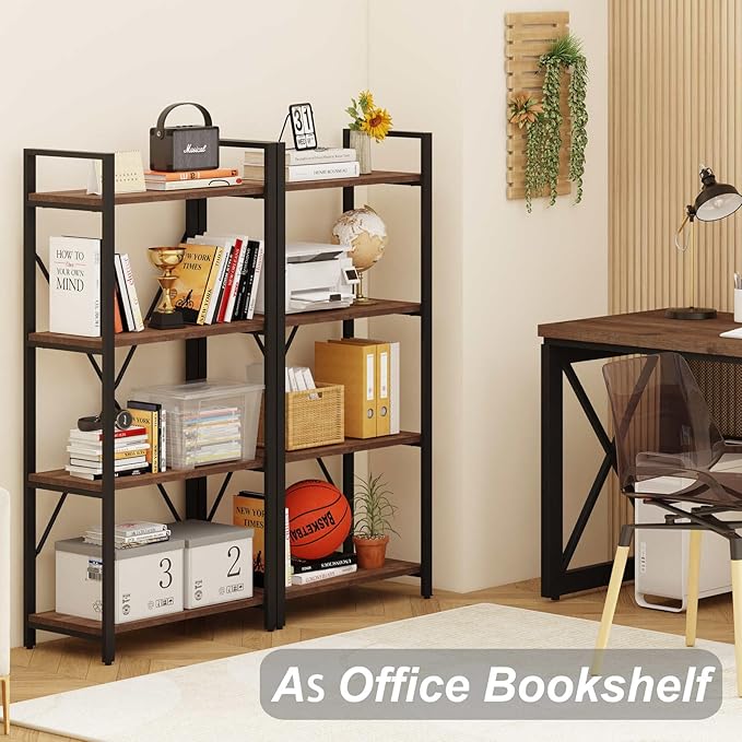 BON AUGURE Industrial 4 Tier Bookshelf, Modern Open Etagere Bookcase, Wood - Image 8