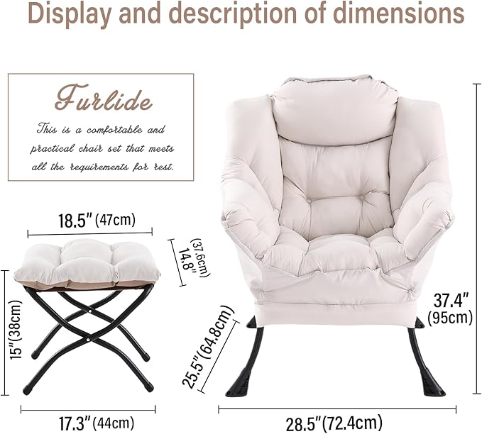 Lazy Chair with Ottoman, Modern Chair with Folding Footrest, Lounge Accent Chair - Image 2