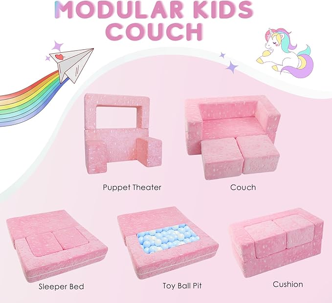 MeMoreCool Glow-in-The-Dark Unicorn Kids Modular Play Couch Sofa – Convertible - Image 5