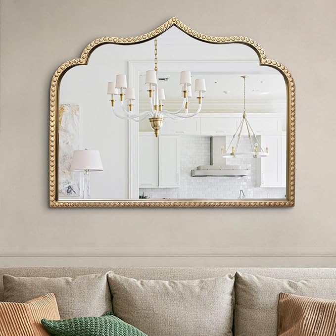 Gold Arched Mirror, Metal Beaded Frame Ornate Decorative Mirror, Scalloped by DAOYIJIAJUMirrortakesyouintoanelegantworld