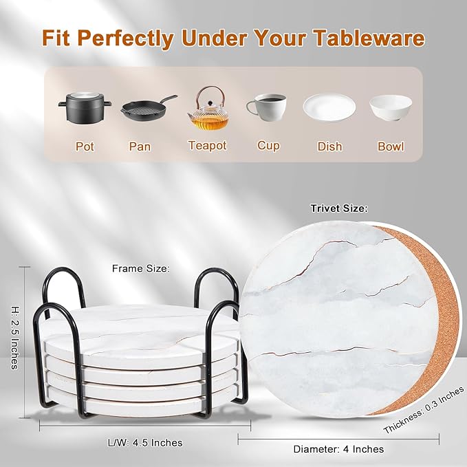 6-Pcs 4'' Ceramic Marble Style Trivet - Image 2