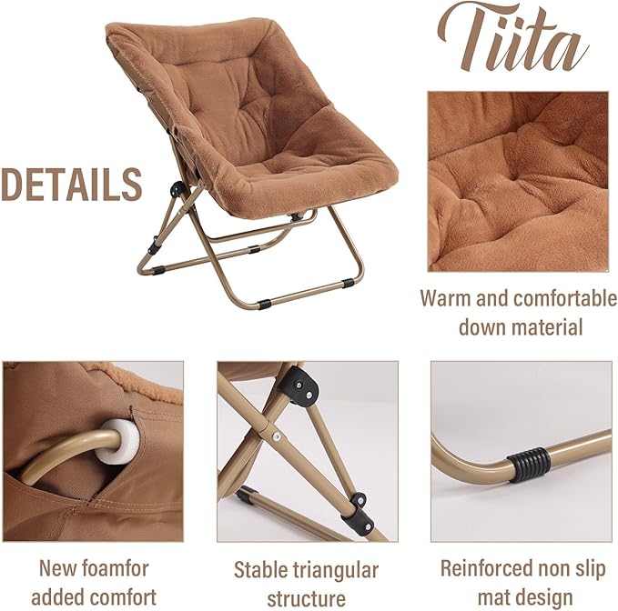 Tiita FoldedChair with Ottoman, Soft Faux Fur Oversized Folding Accent Chair - Image 4