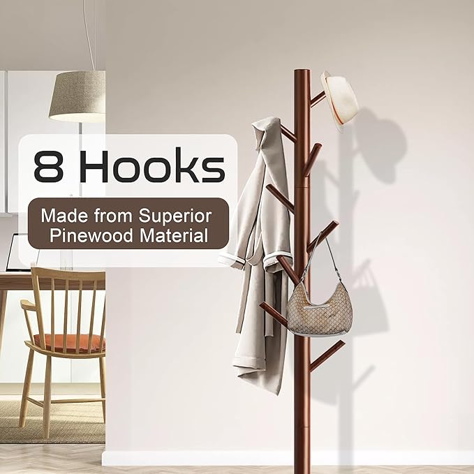 Wooden Coat Rack Stand, Freestanding Coat Rack - Image 3