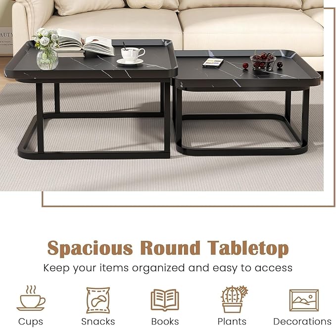 Square Nesting Coffee Table Set of 2, 23.6"+19.7" Nesting Tables, Small Square - Image 4