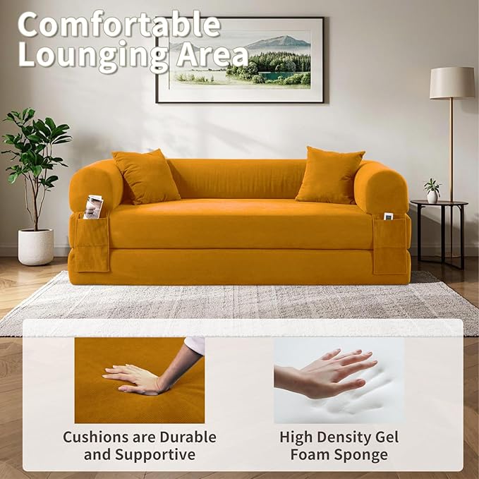 80" Convertible Sofa Bed, Corduroy Deep Seat Folding Pull Out Couch - Image 5