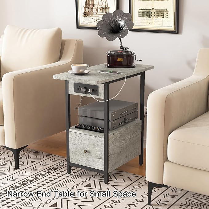 LIDYUK End Table with Charging Station, Narrow Side Table with Drawer and USB - Image 5