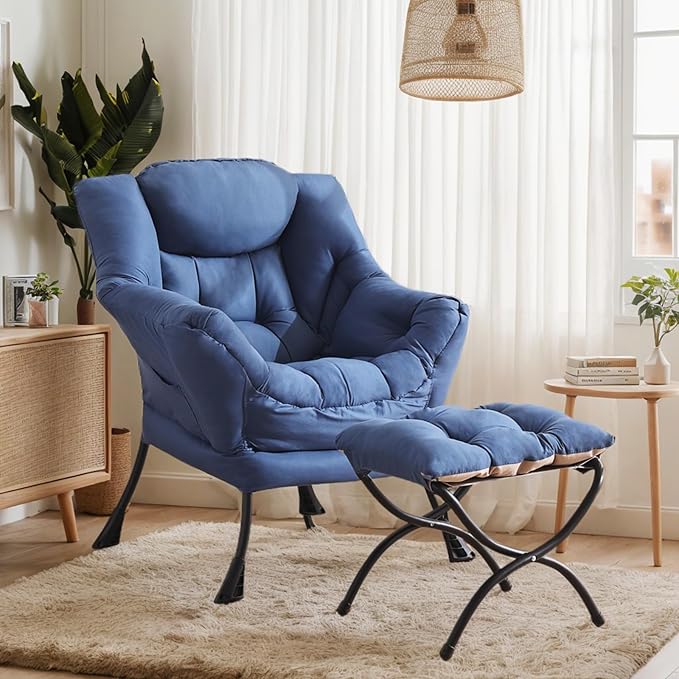 Large Lazy Chair with Ottoman, Accent Reading Chair with a Footrest, Cozy by HomeEastllyHome